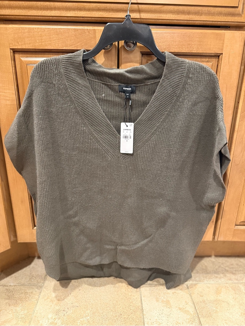 Express Olive Ribbed V-Neck Sweater